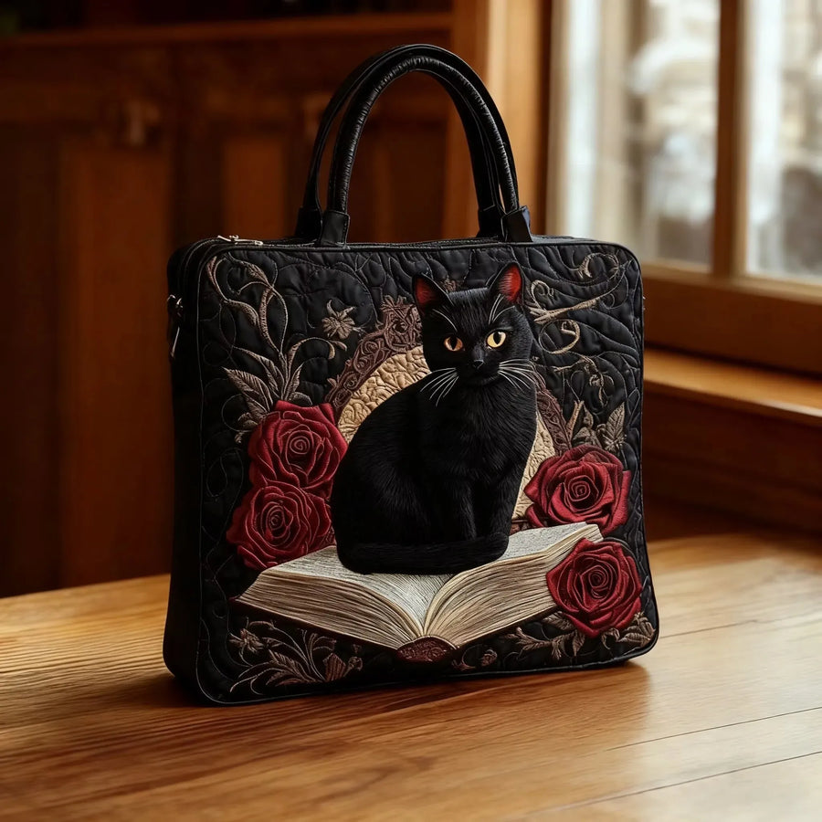 Lovisa | Quiltad Tote Bag - Svart Katt på Böcker