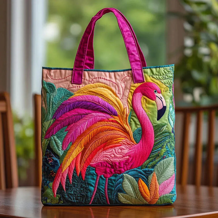 Linnea | Quiltad Tote Väska - Regnbågsflamingo