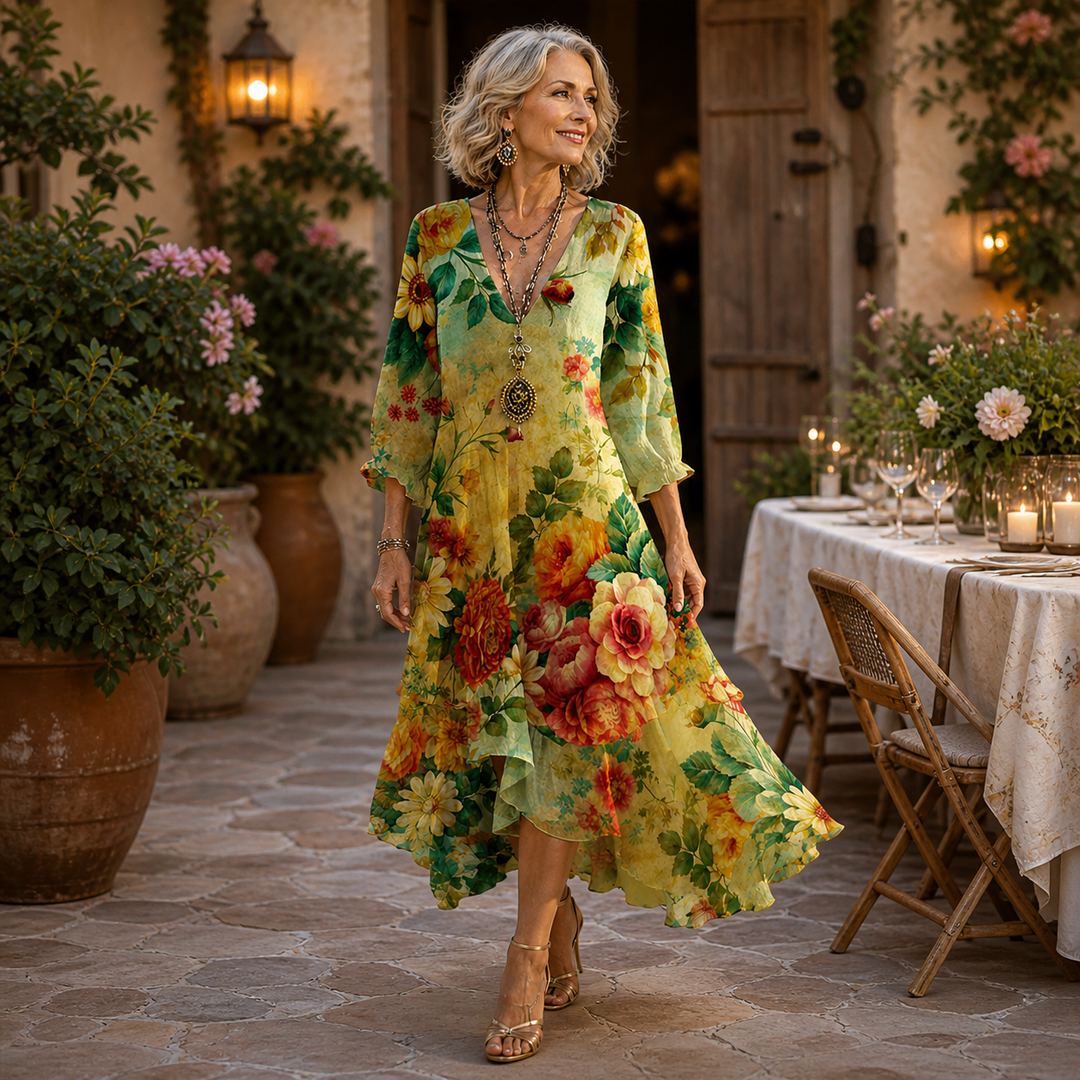 Joline | Bekväm Blommig Midi Klänning