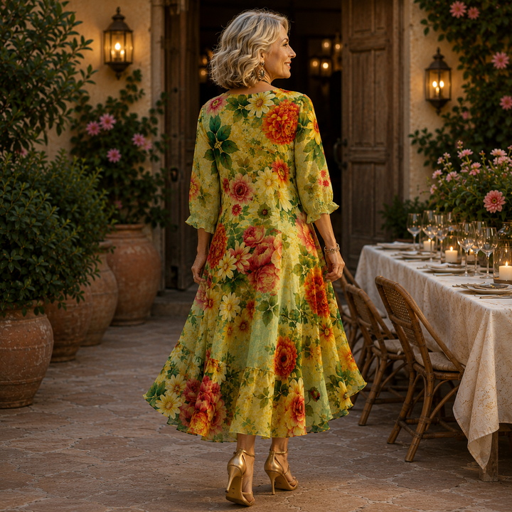 Joline | Bekväm Blommig Midi Klänning