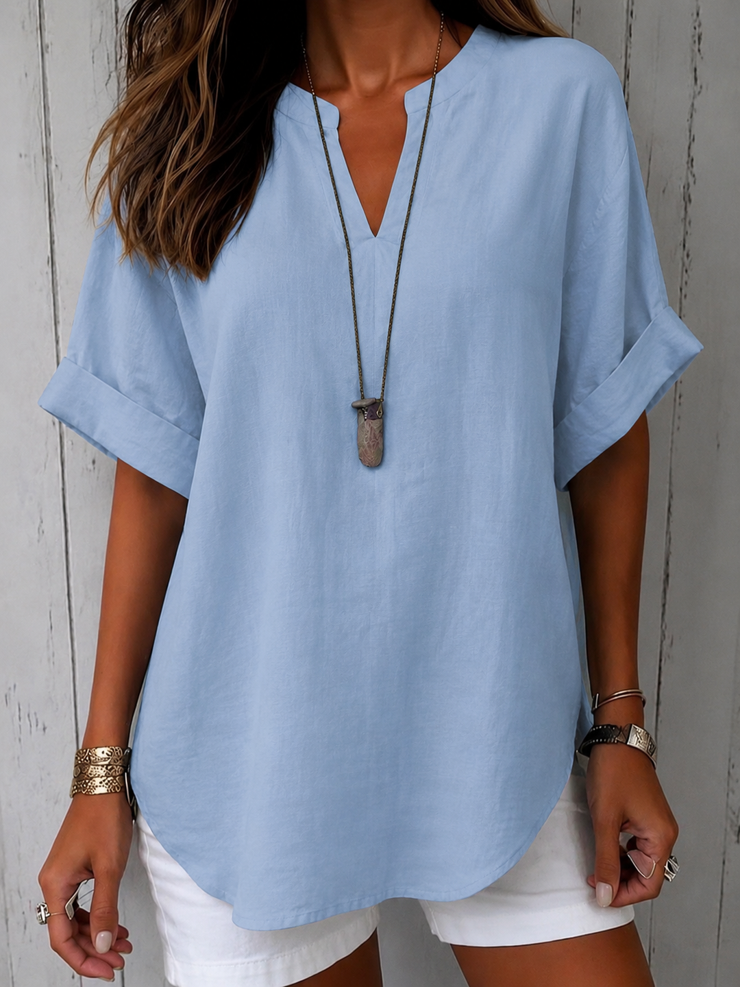Emma | Enkel T-shirt Blus med Korta Ärmar