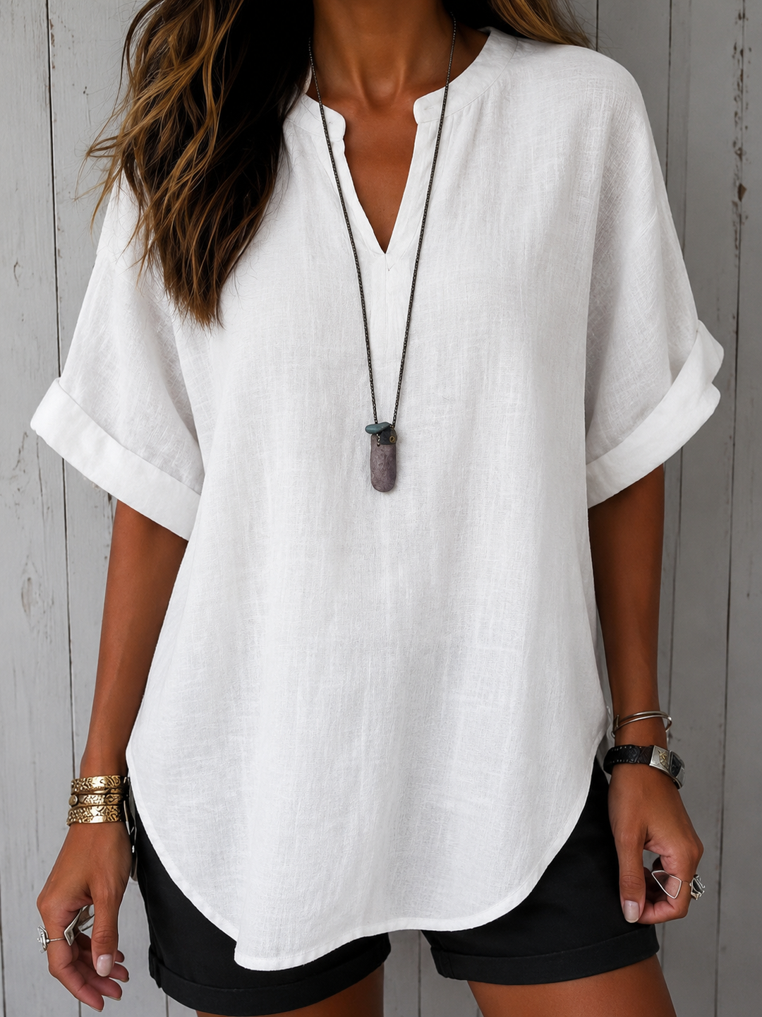 Emma | Enkel T-shirt Blus med Korta Ärmar