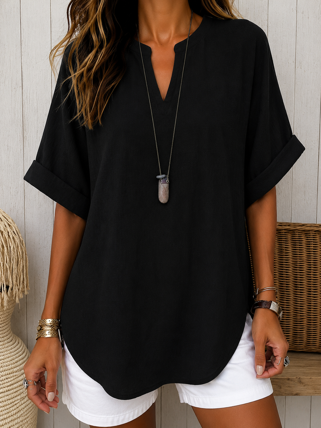 Emma | Enkel T-shirt Blus med Korta Ärmar