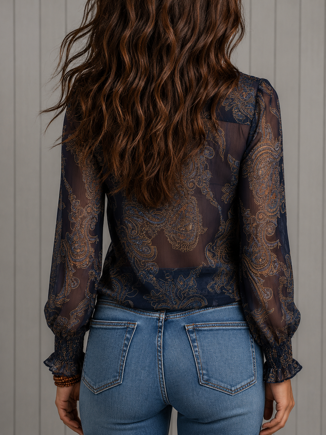Elise | Barock Paisley Volang Zip Chiffon Blus