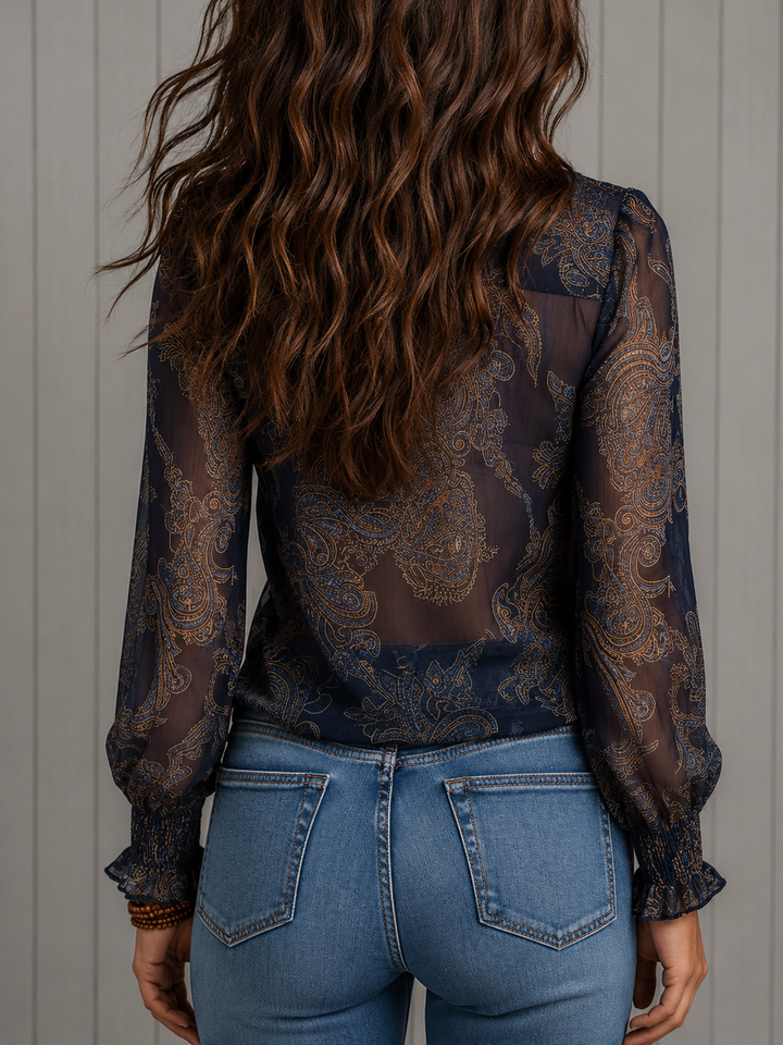 Elise | Barock Paisley Volang Zip Chiffon Blus