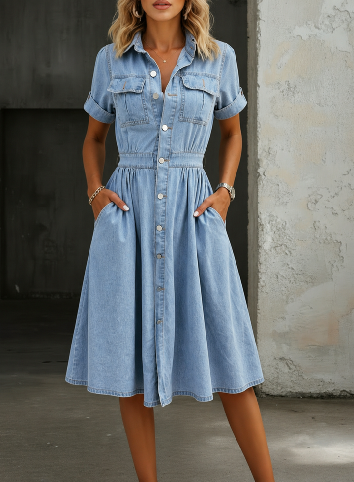 Deborah | Klänning i denim med kort ärm
