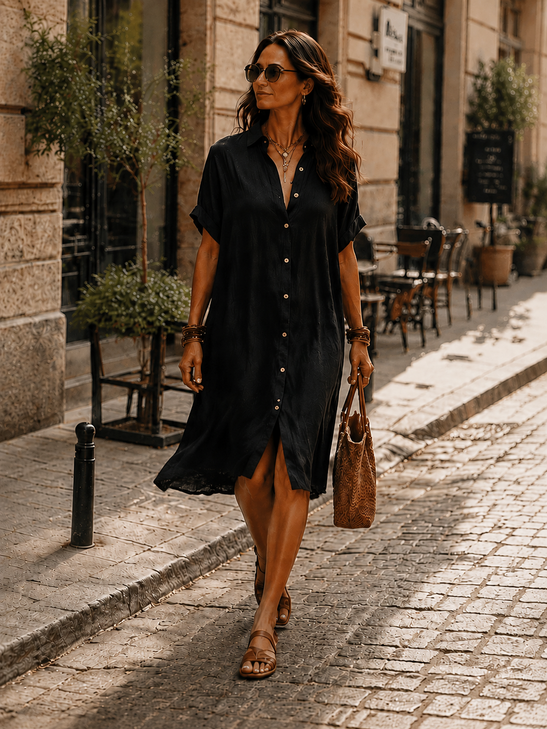 Kassandra | Modern Boho Avslappnad Svart Linne Midi Klänning