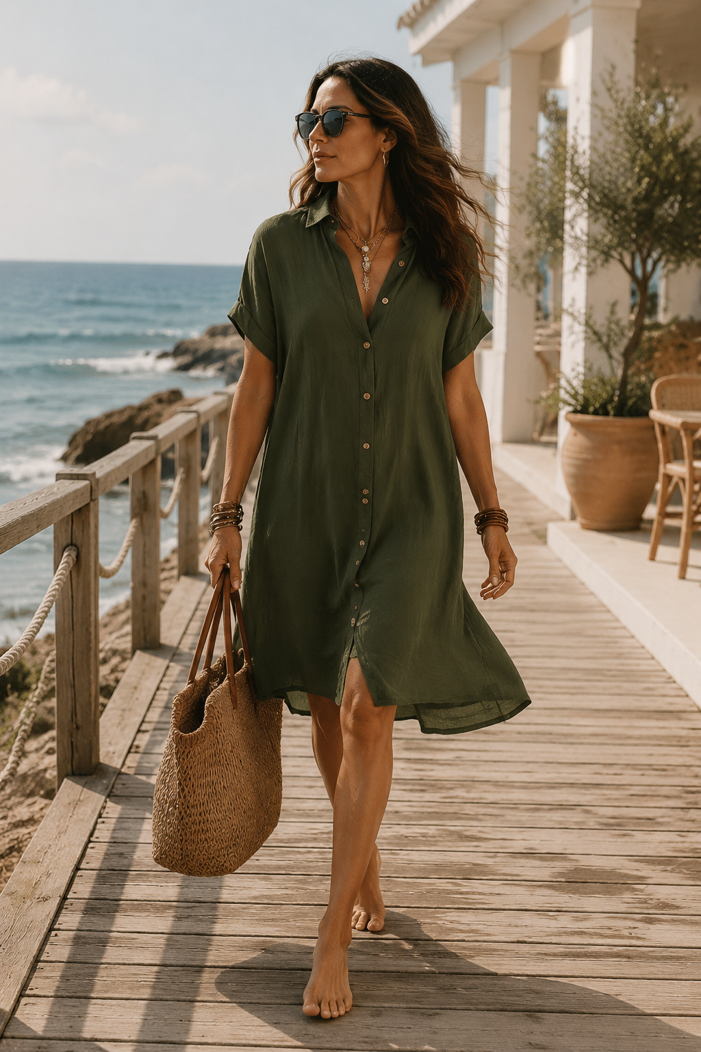 Kassandra | Modern Boho Avslappnad Svart Linne Midi Klänning