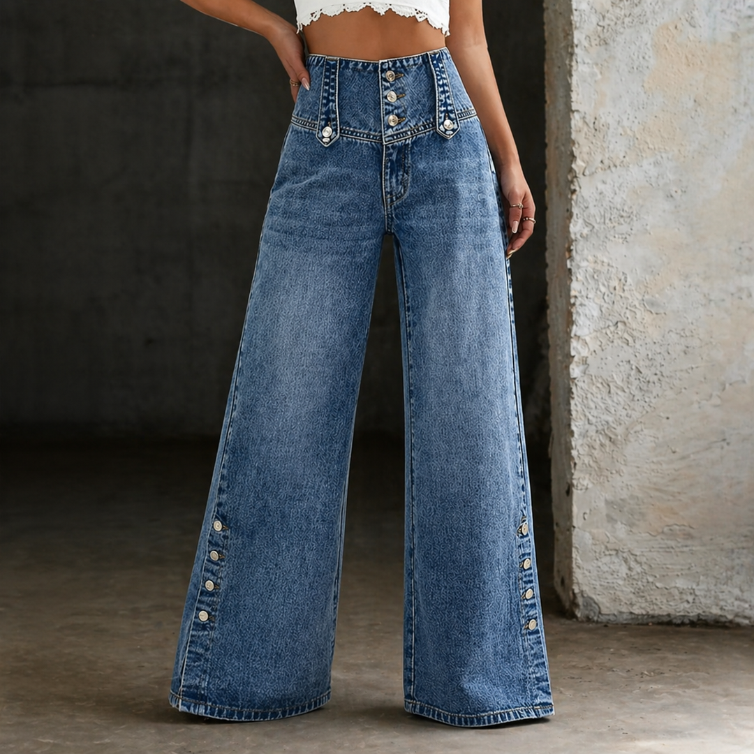 Mia | Högmidjade slit jeans