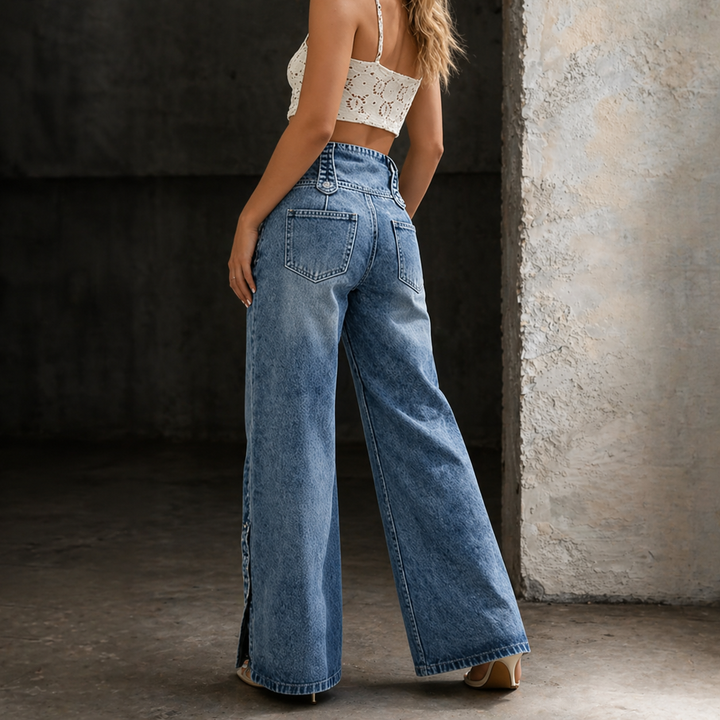 Mia | Högmidjade slit jeans
