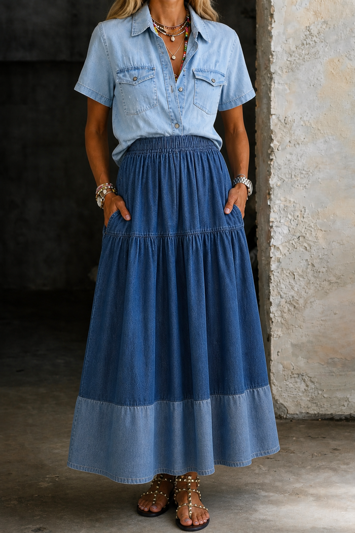 Sarah | Elastisk Midja Denim Kjol
