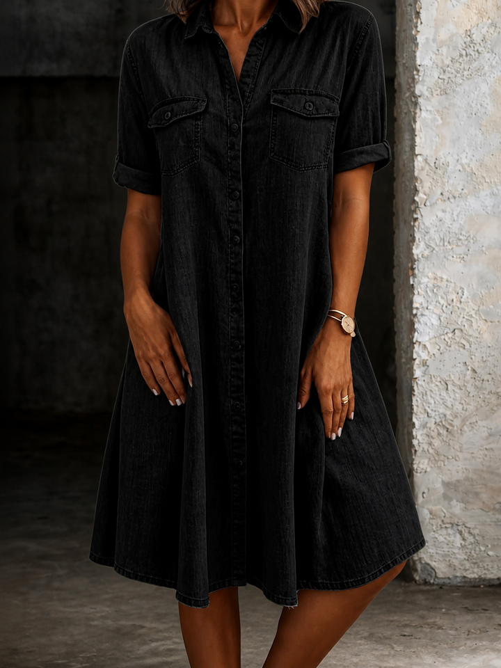 Patricia | Avslappnad Denim Stil Midi Klänning