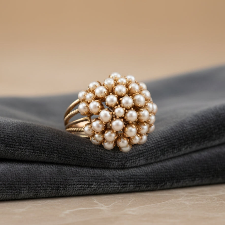 Klassisk Inlagd Pärlguld Ring