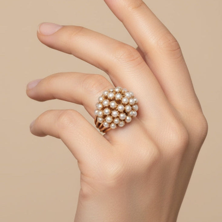 Klassisk Inlagd Pärlguld Ring