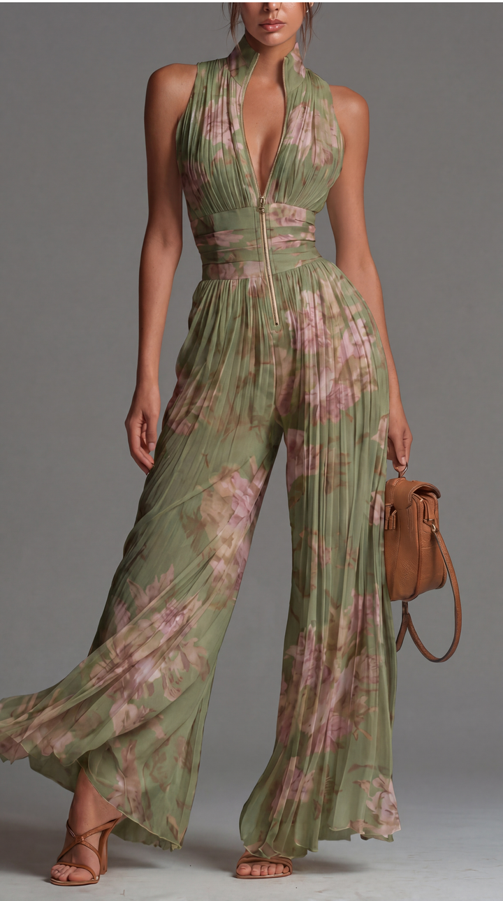 Evelina | Plisserad Blommig Chiffon Jumpsuit