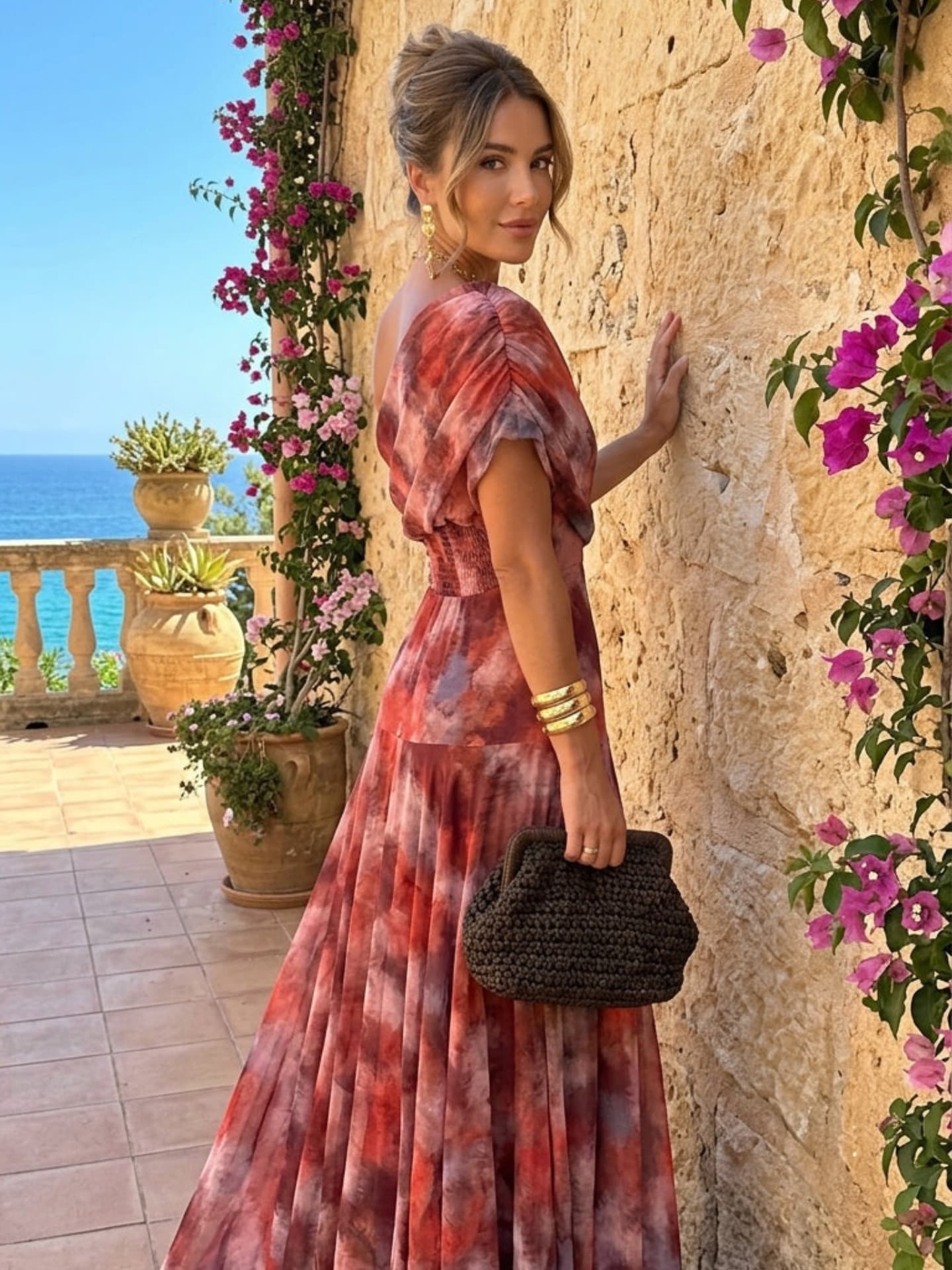 Primrose | Vattenfärgs Off-Shoulder Lång Klänning