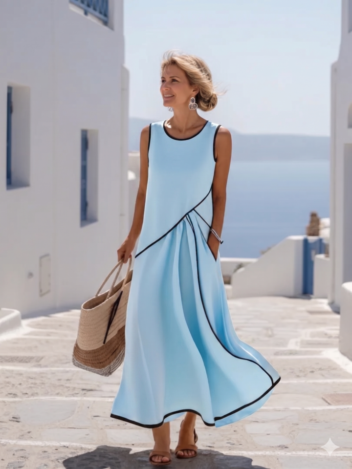 Soleia | Elegant Kontrastkant Draperad Maxiklänning