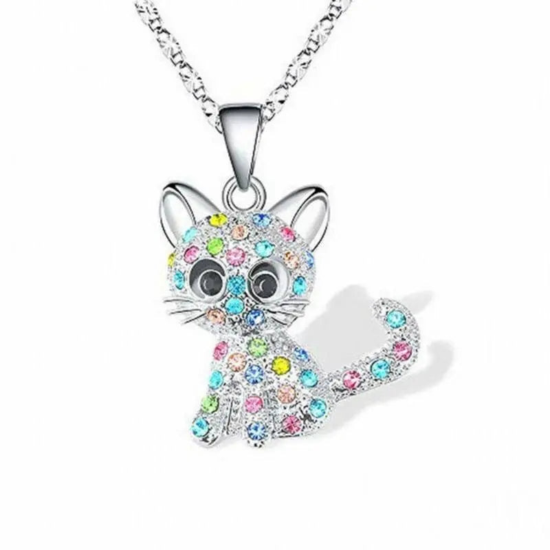 Silver Baby Katt Halsband med Färgglada Zirkonia