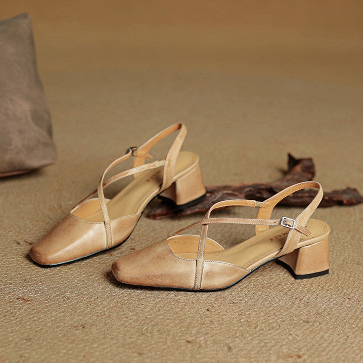 Sara | Tvättade Klackskor i Sand med Vintage Design