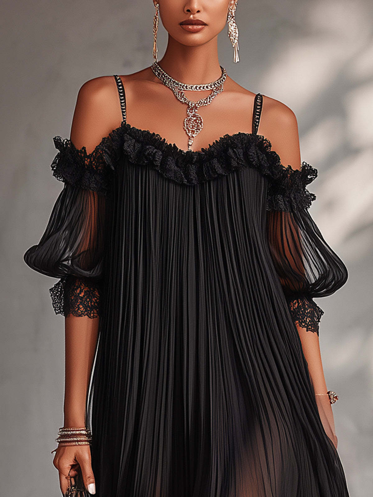 Cosima | Lång Chiffon Klänning med V-ringning