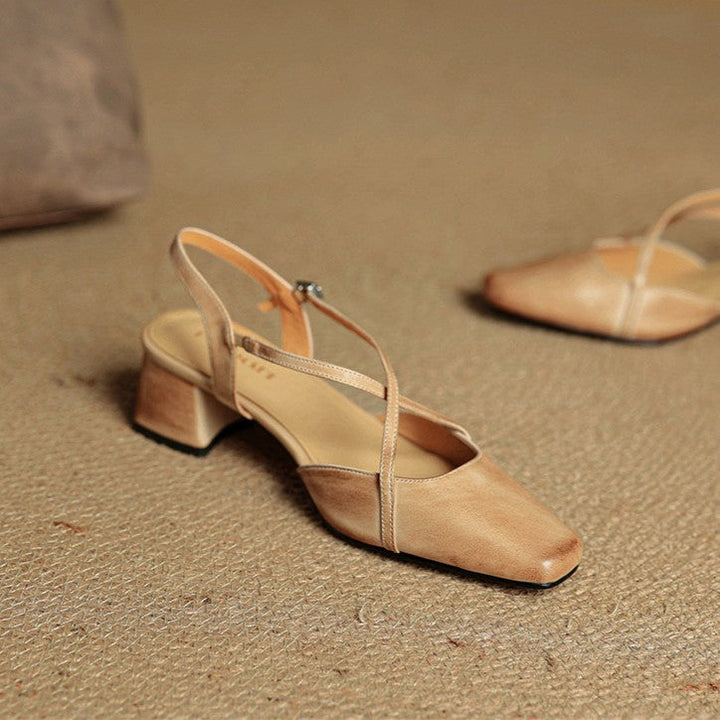 Sara | Tvättade Klackskor i Sand med Vintage Design