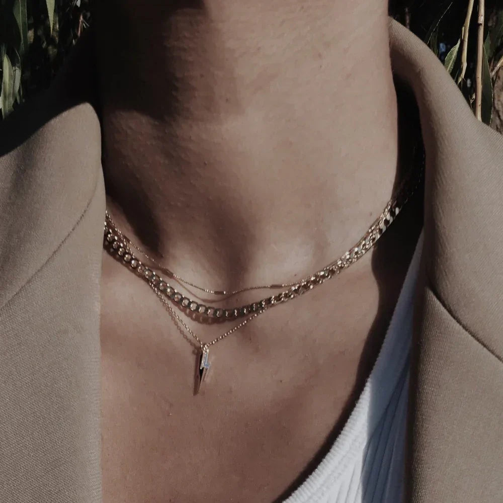 Platt Länk Curb Kedja Halsband | Guld