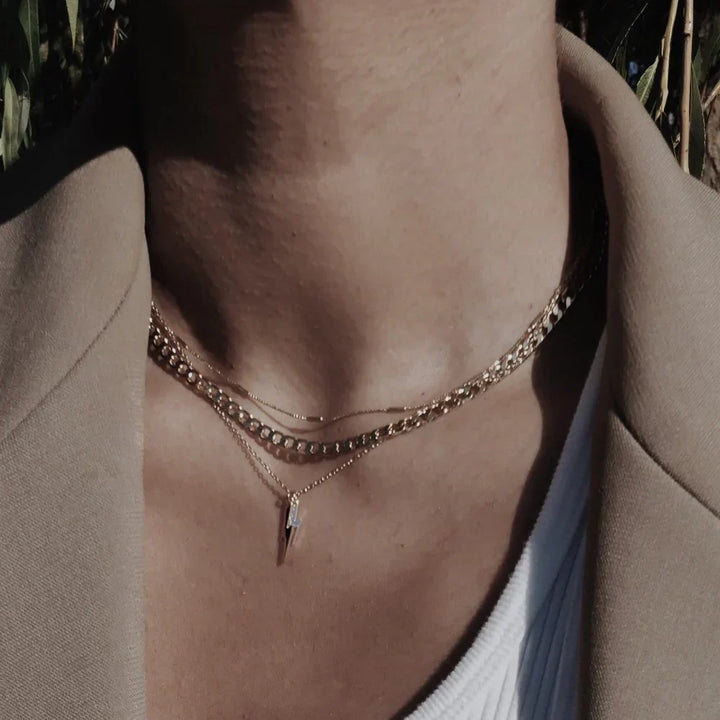 Platt Länk Curb Kedja Halsband | Guld