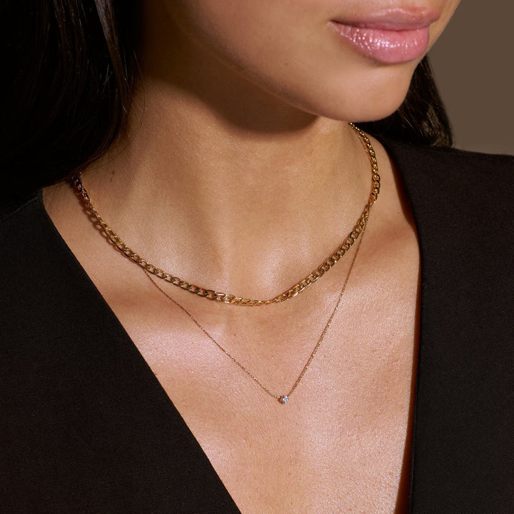 Platt Länk Curb Kedja Halsband | Guld