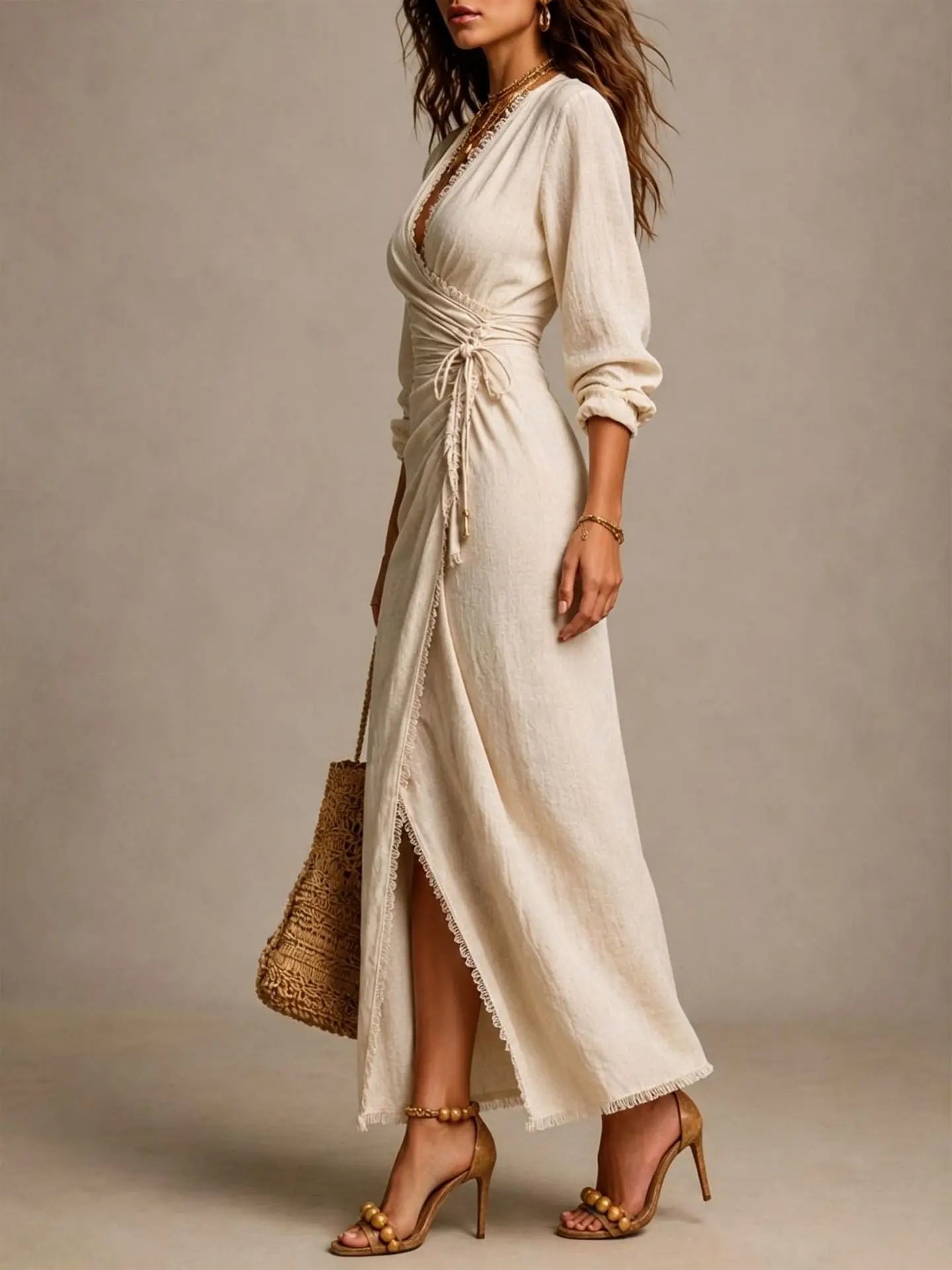 Haley | Wrap-Front Ruched Midi Klänning