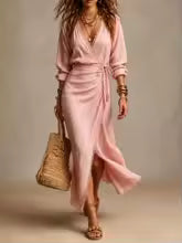 Haley | Wrap-Front Ruched Midi Klänning