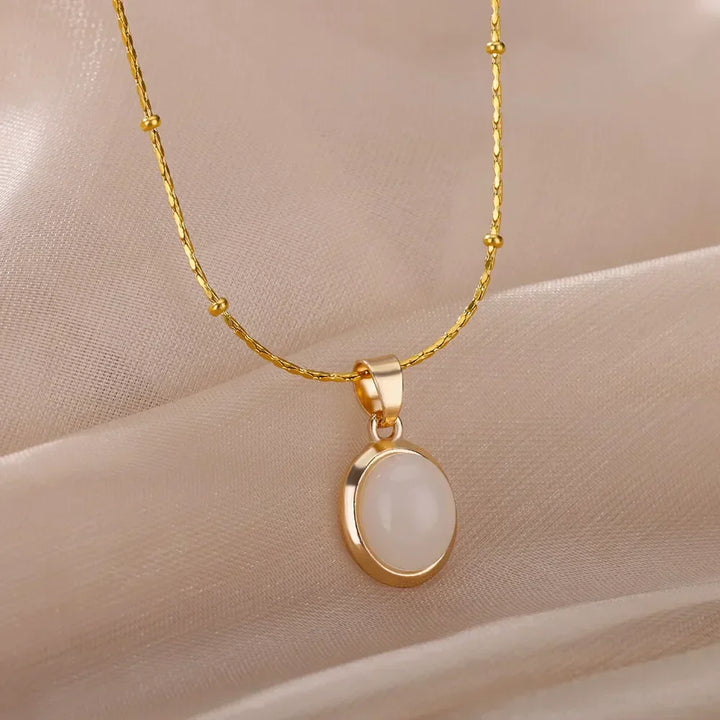 Elegant Guld Rostfritt Stål Vattendroppe Opal Hänge Halsband