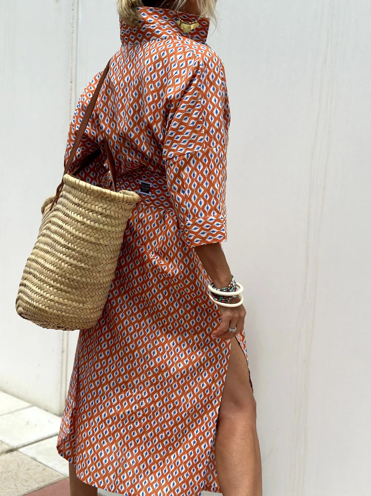 Suzanne  | Randig V-ringad cardigan skjortklänning Halvärmad femfickad maxiklänning