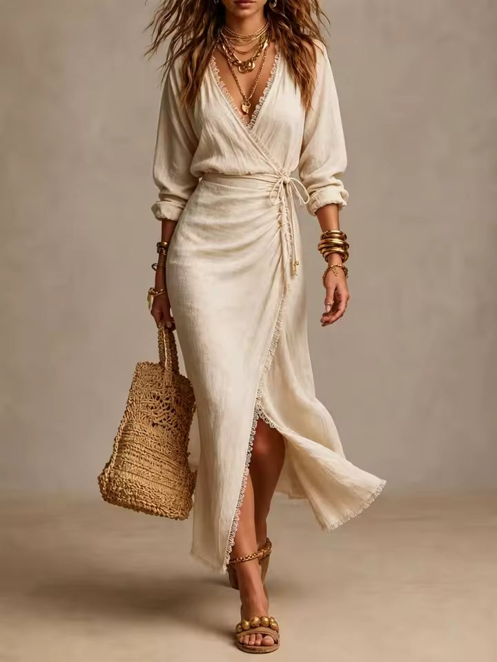 Haley | Wrap-Front Ruched Midi Klänning