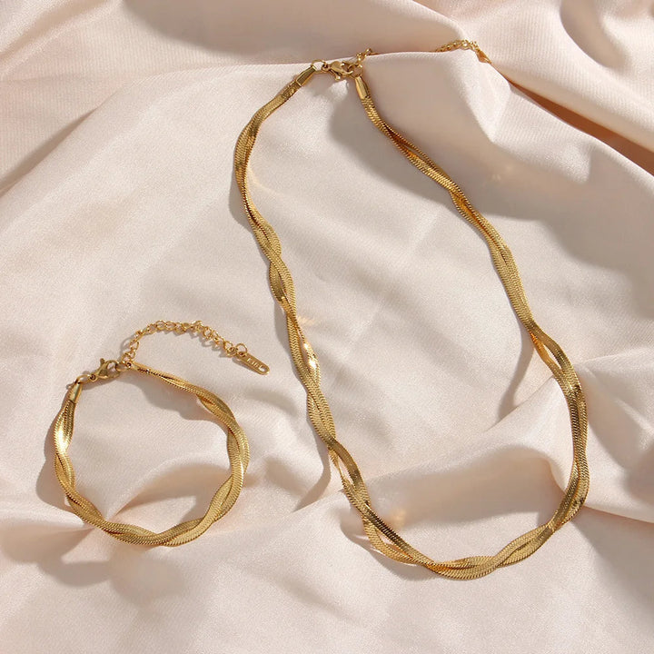 Tidlöst Set med Guldpläterat Halsband och Armband