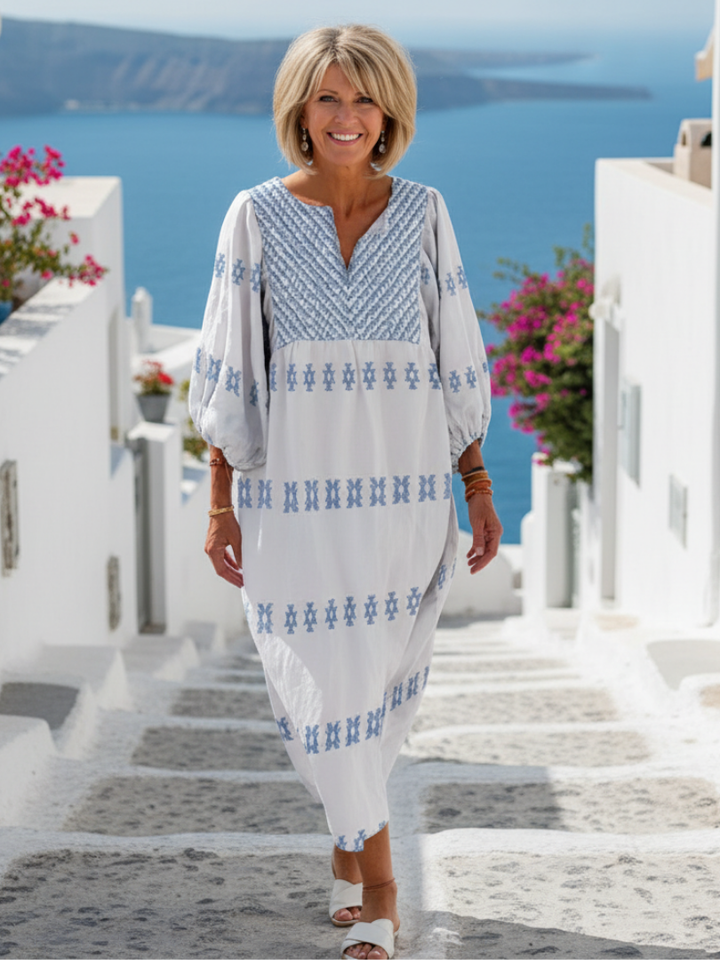 Evadne | Elegant Broderad Tunika Maxi Klänning