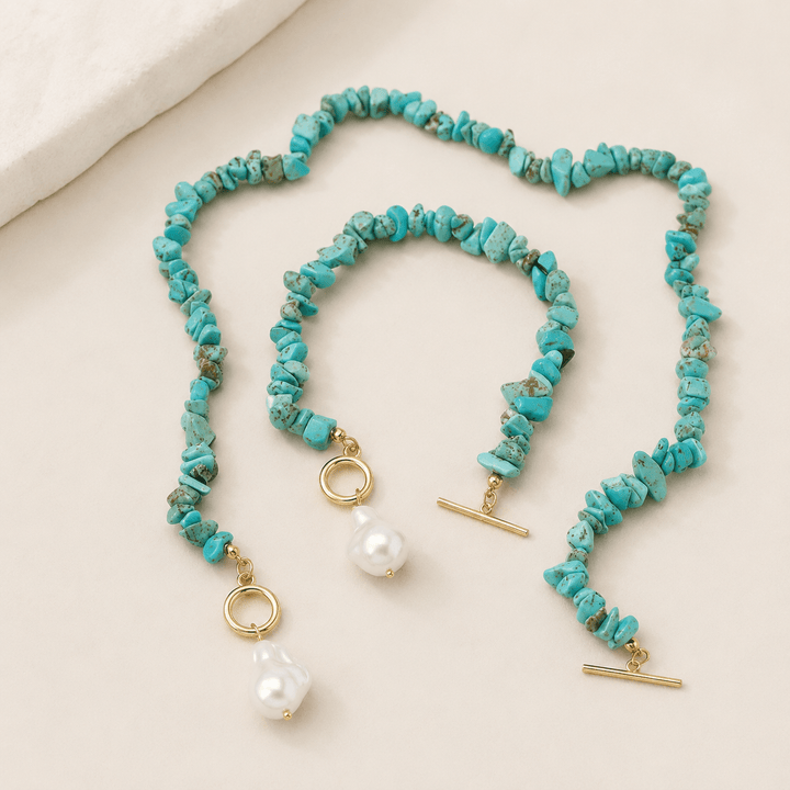 Turkos Chip & Barockpärla Toggle Halsband