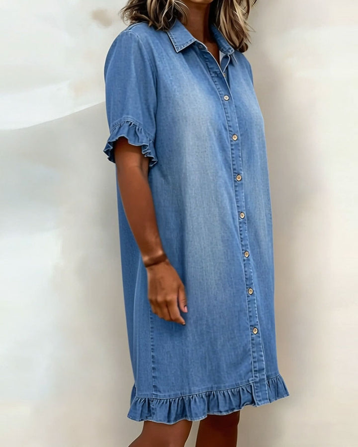 Belinda| Bekväm denimklänning med smickrande rynk
