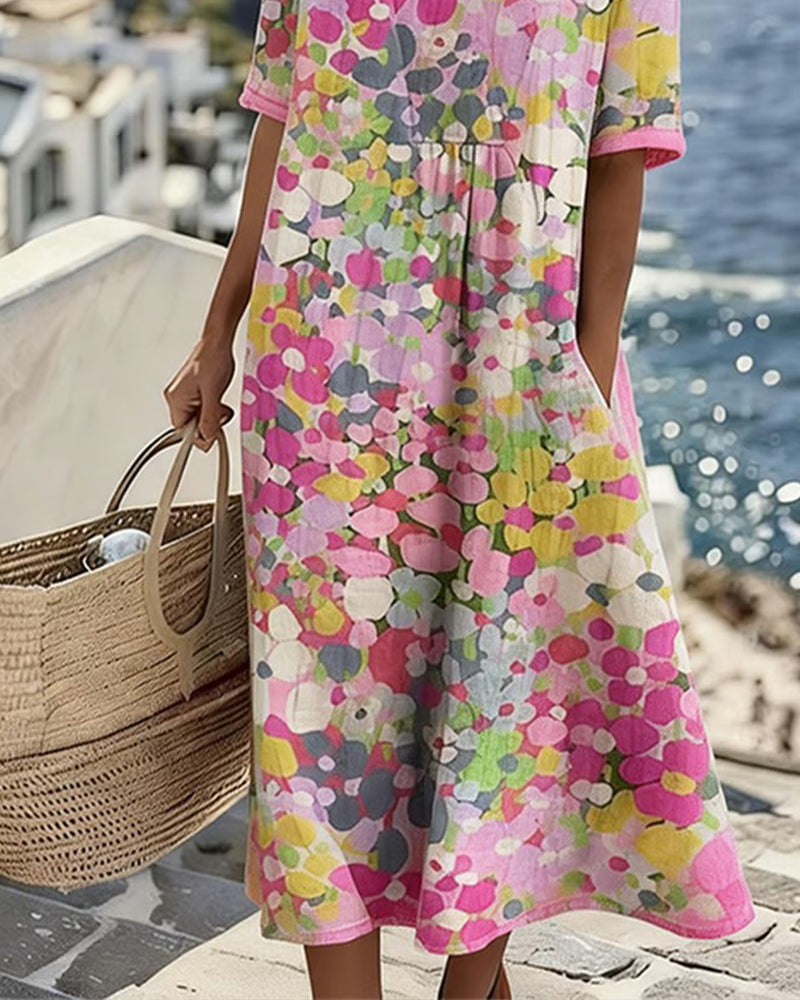 Ester | Elegant Blomster Sommar Midi Klänning