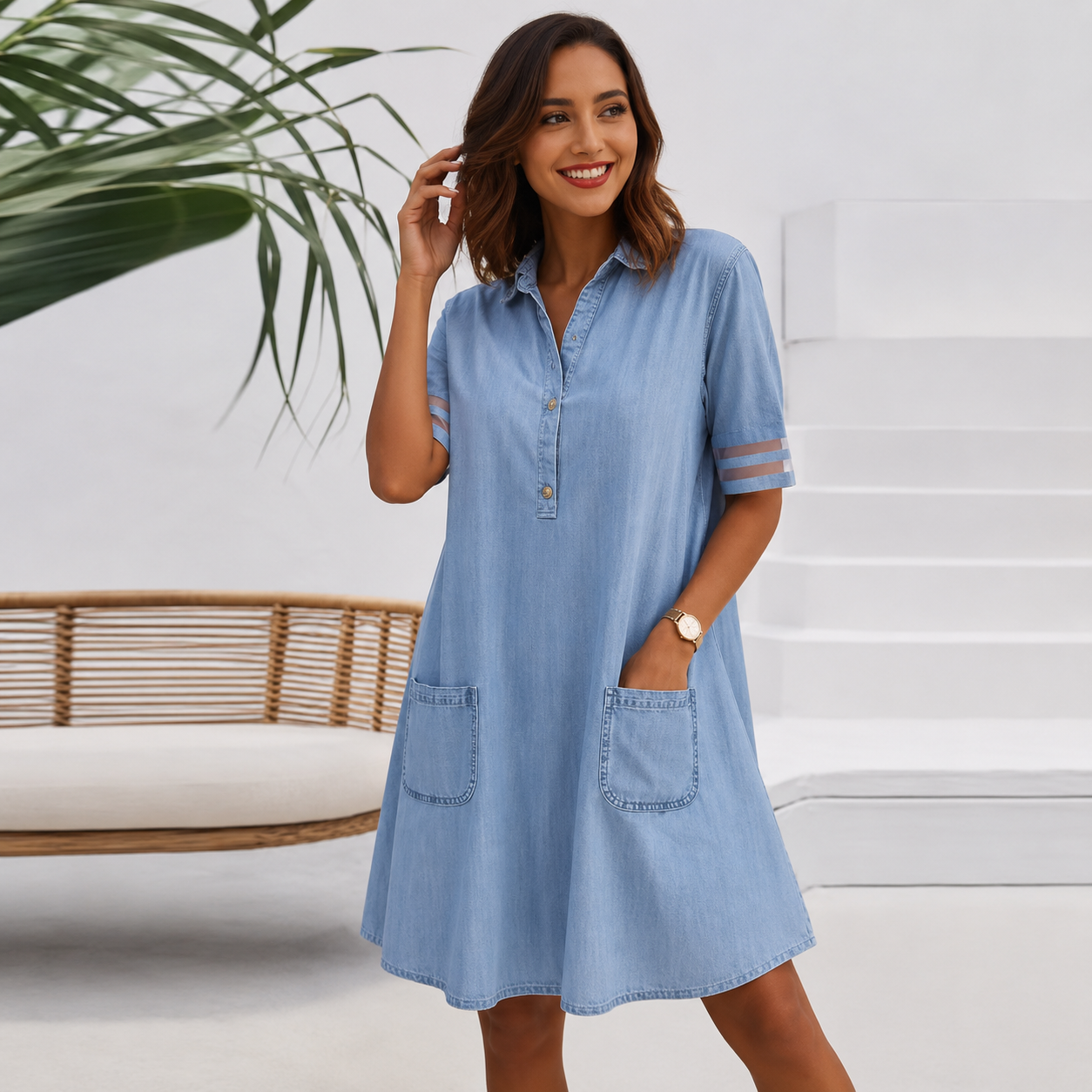 Bellis | Magcamouflerande Denim-Look Blusklänning