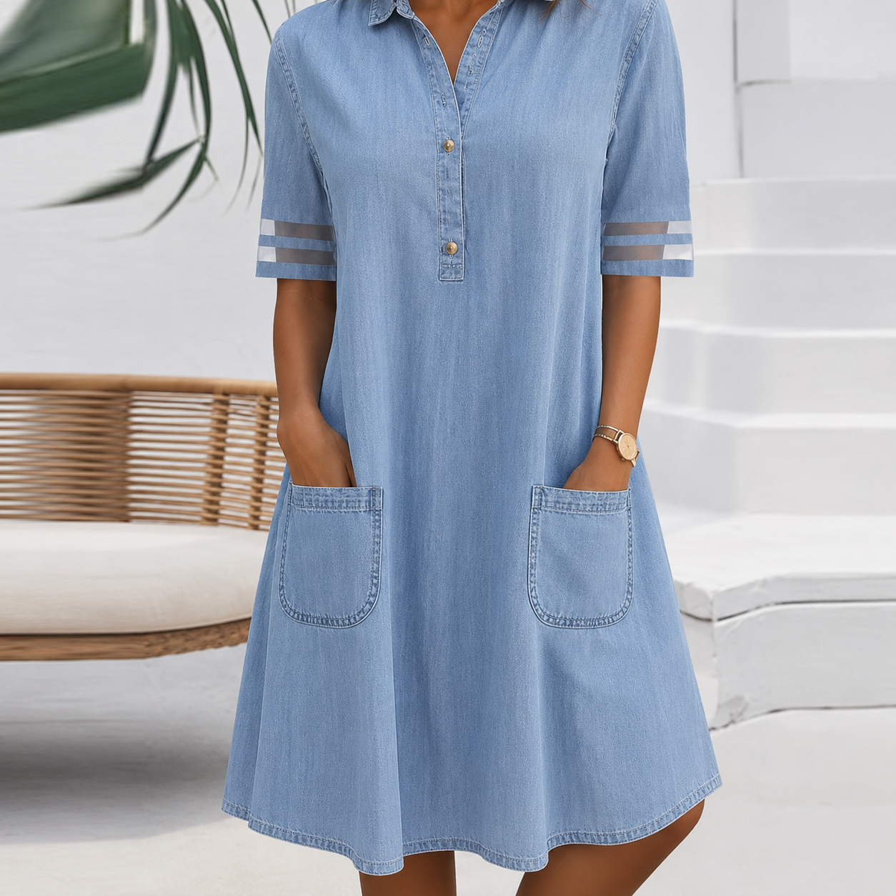 Bellis | Magcamouflerande Denim-Look Blusklänning