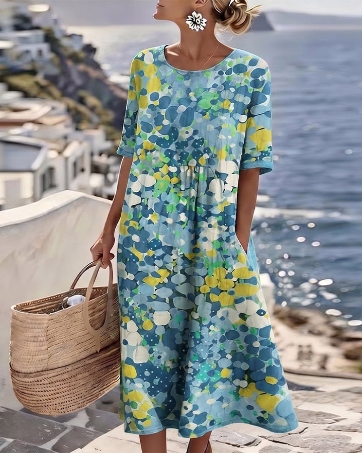 Ester | Elegant Blomster Sommar Midi Klänning