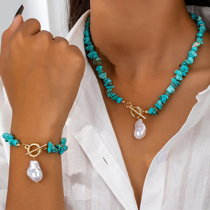 Turkos & Pärla Halsband Armband Set