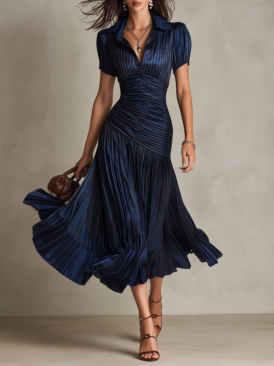 Lorelei | Randig Plisserad Bodycon Midi Klänning