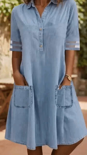 Bellis | Magcamouflerande Denim-Look Blusklänning