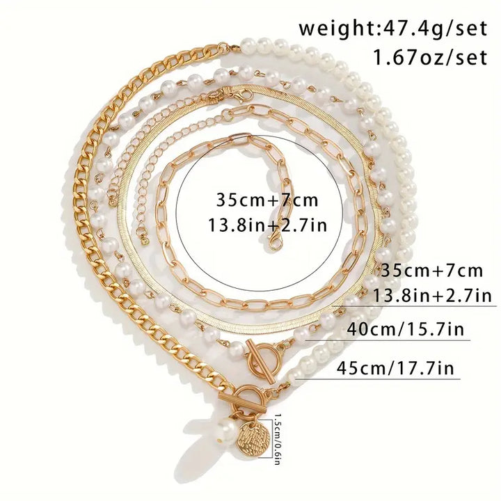 Retro Pärl- och Guldormkedja Halsband Set