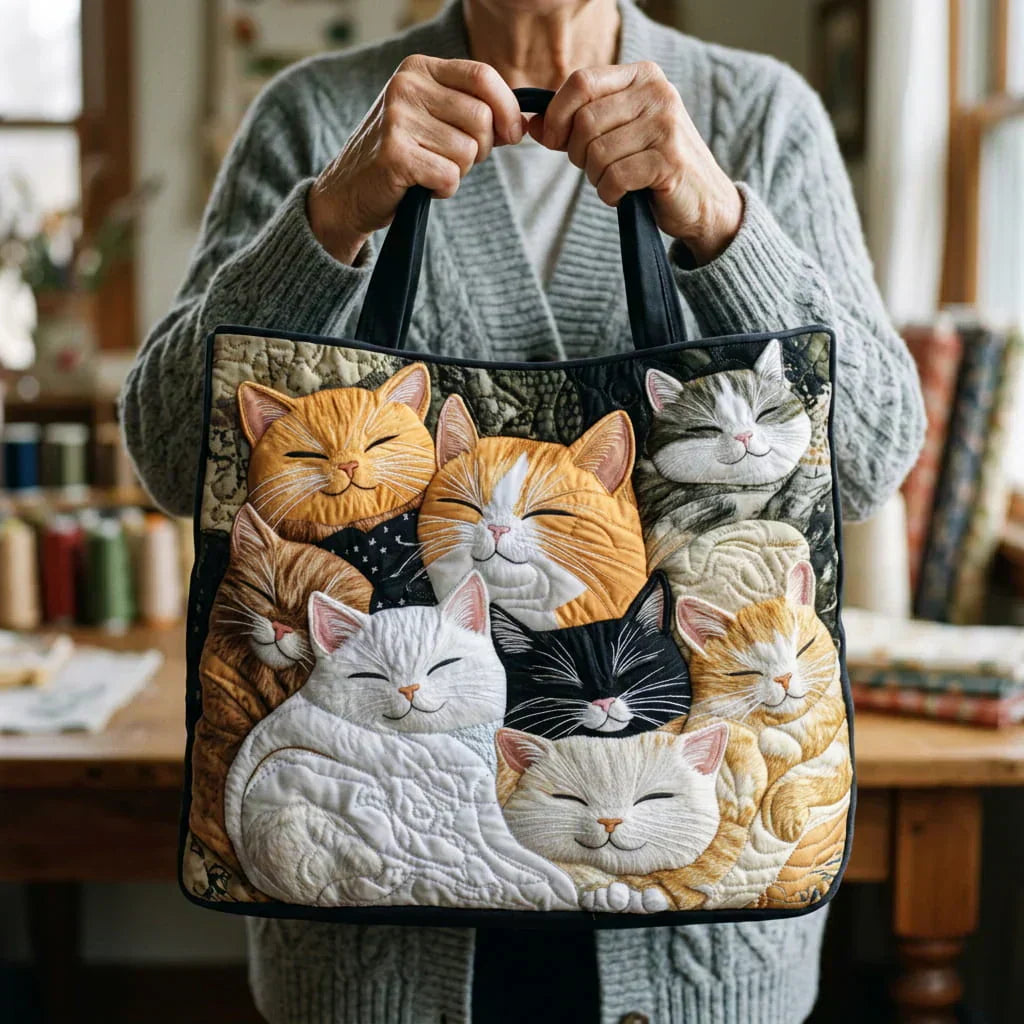Ylva | Hantverks Quilted Väska - Sovande Katter