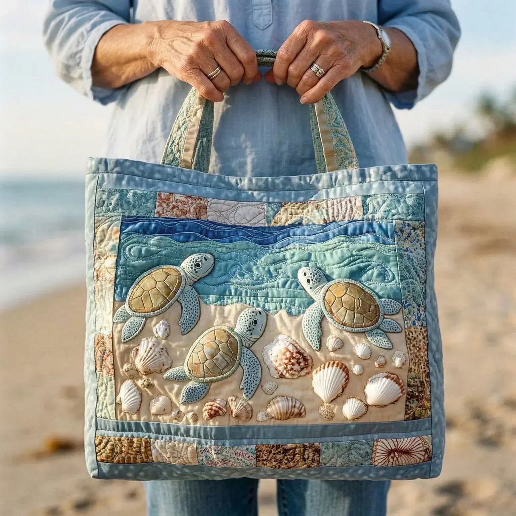 Ylona | Hantverk Quilted Väska - Havssköldpaddor