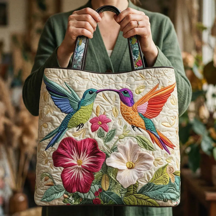 Ingrid | Vadderad Väska - Kolibri och Vita Blommor