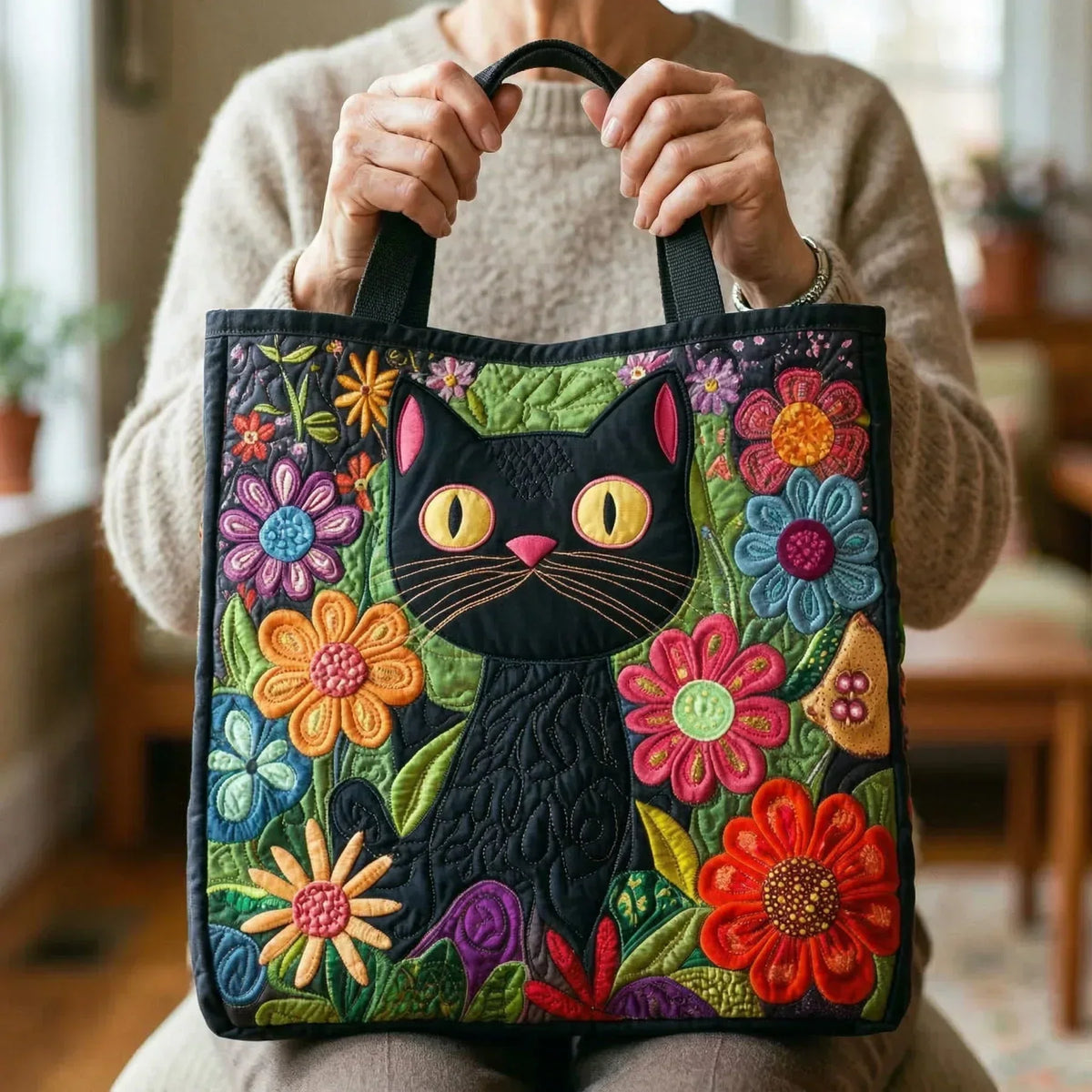 Karin | Quiltad Väska - Förtrollad Svart Katt