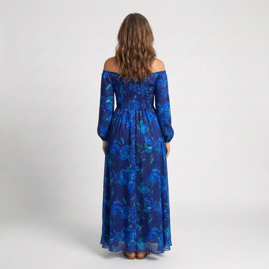 Aspen | Maxi Klänning med Off-Shoulder och Blommor
